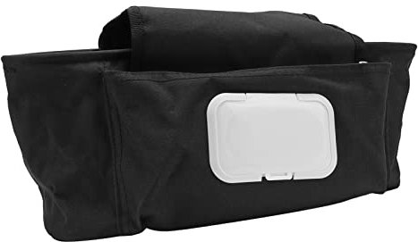 Kinderwagentasche, universelle Passform, große Kinderwagen-Zubehörtasche mit Getränkehalter und verstellbarem Gurt, Schwarz