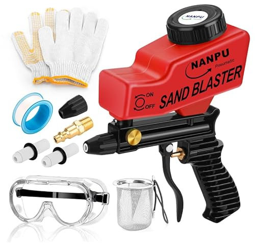 NANPU Pistola sabbiatrice ad aria con alimentazione a gravità, ugello in ceramica, corpo in metallo, per vernice, rimozione ruggine e incisione su vetro, versatile per applicazioni in alluminio,