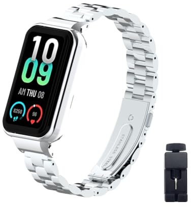 Kcdream Correa Compatible con Amazfit Band 7, Pulsera de Repuesto Amazfit Band 7 Bandas de Acero Inoxidable Ajustable Brazalete para Amazfit Smart Band 7