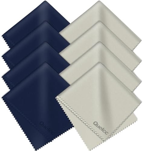 Quelcc 8 pcs Glasses Cleaning Cloth, Sustainable Microfibre Cleaning Cloth, Lint Free and Ultra Fine Cleaning Cloths, for Lens, Eyeglasses, Screens, Tablets, Glasses(4 Blue + 4 Grey)