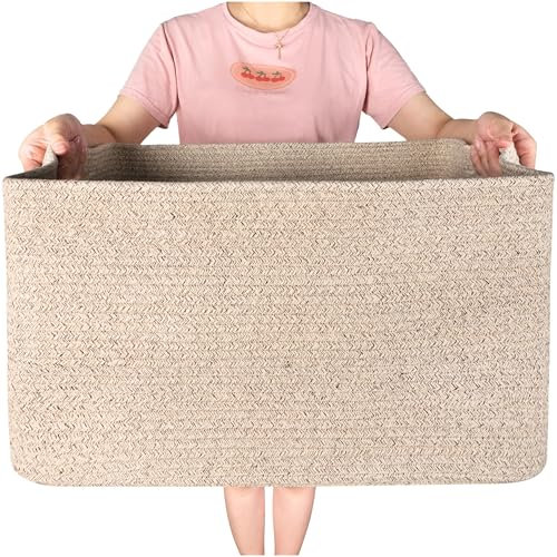 MINTWOOD Design Extra großer Deckenkorb, 55,9 cm, für Wohnzimmer, rechteckig, gewebter Aufbewahrungskorb mit Griffen für Wäsche, Poolhandtücher und Schuhe, Hundespielzeug-Organizer, Abfalleimer,
