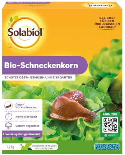 Solabiol Bio-Schneckenkorn, regenfest, zuverlässige Schneckenbekämpfung an Gemüse, Obst und Zierpflanzen, 1,9 kg Faltschachtel für bis zu 500m²