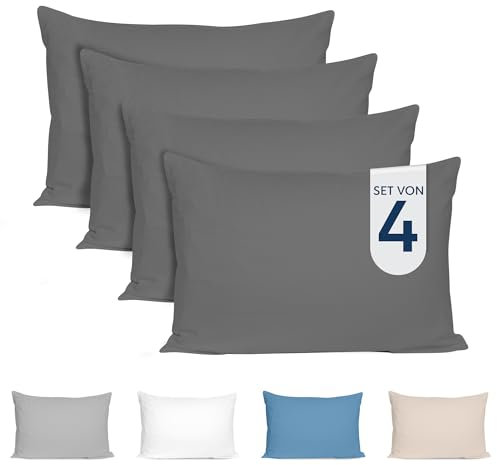 Dreamzie Kissenbezug 40x80 (4er Set) - 100% Jersey Baumwolle 150 g/qm Kissenbezüge - Anthrazit - Für Kissen 40 x 80 cm - Kissenhülle - Kissenbezug - Resistent und Hypoallergen - Zertifiziert Oeko-Tex