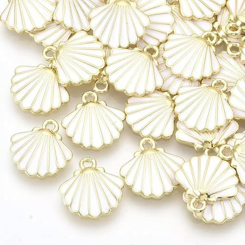 Lot de 5 pièces de décorations en Alliage émaillé en Forme de Coquille Saint-Jacques dorée Claire 13 x 13 x 2 mm