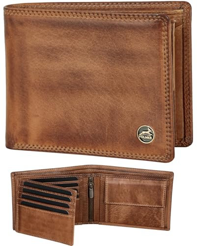 Fa.Volmer Leder Geldbörse Herren mit RFID-Schutz - extra-stabile Doppelnaht (8+3 Card - Antique Brown)