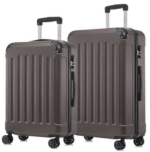 YONSLY Koffer Suitcase Set, Trolley Reisekoffer, Rollkoffer Handgepäck, Kofferset, Gepäckset mit 4 Rollen 360°, Hartschalenreisekoffer, Zahlenschloss, Weicher Gummigriff (2er Set, L&XL, Braun)