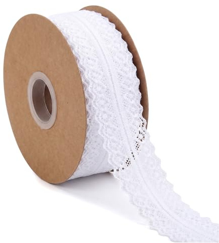 Spitzenband Weiß Vintage Spitzenborte 3cmx 23m breit Spitze Band Dekoband für Geschenkband Hochzeit Nähen Blumen (Weiß)