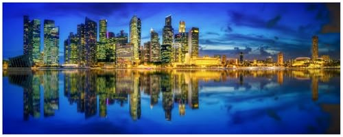 Wallario Küchenrückwand selbstklebend 115 x 50 cm, Motiv: Skyline von Singapur in der Abenddämmerung | Spritzschutz abwischbar & pflegeleicht