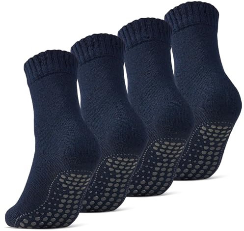 2 | 4 | 6 Paar ABS Socken Herren Damen Anti Rutsch Socken mit Wolle 21463 WP (Navy 4 Paar 43-46)