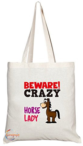 Coralgraph Inc TB258 Beware Crazy Horse Lady (1 Horse) Novelty Present Gift Printed Eco-Friendly Stylish Long Handled Tote Shoulder Bag