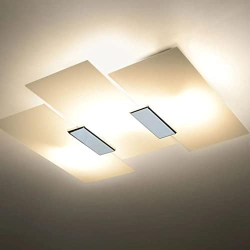 famlights Deckenleuchte Armin aus Glas, Weiß | Deckenlampe Edel Deckenstrahler Wohnzimmer-Lampe modern Esszimmer-Lampe Flach Schlafzimmer-Lampe Design Küche Flur Wohnzimmerstrahler Küchen-Leuchte E27