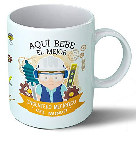 Planetacase - Taza Ingeniero mecanico - Regalo Original - Cerámica 330 mL - Taza Desayuno Apta para Microondas y Lavavajillas - Ingenieros - Resistente a Lavados