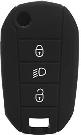 MOMOALA AAlamor silicona coche clave funda protectora cubierta control remoto Fob para Peugeot 3008 208 308 - Negro
