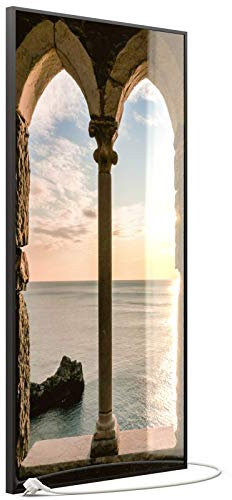 STEINFELD Heizsysteme® Glas Bild Wandheizung Infrarotheizung inklusive TS11 WiFi Thermostat | Made in Germany | Motive 016H Fenster (750 Watt, schwarz)