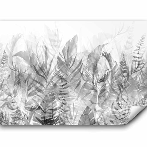 murando - Papier peint panoramique nature 350x256 cm - Revêtement mural décoration pour chambre salon cuisine - Design unique et moderne - Gris - Paysage feuilles nature plantes b-A-0696-a-c