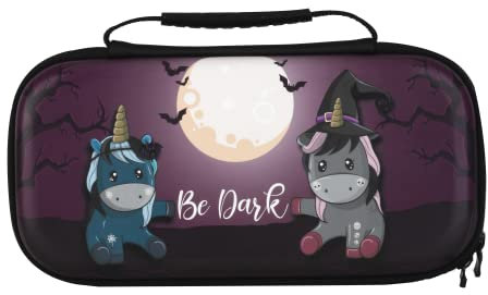 Konix Unik Custodia di protezione e trasporto per Nintendo Switch, Switch Lite e Switch OLED - Alloggio 8 giochi - Design Be Dark, unicorni