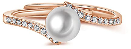 DTYY Verstellbarer Ring Damen, 925 Silber, Perlen Design, Einfacher Ring, Vintage Schmuck, Ästhetischer Ring, Mädchen Damen Schmuck, Geschenke, Roségold