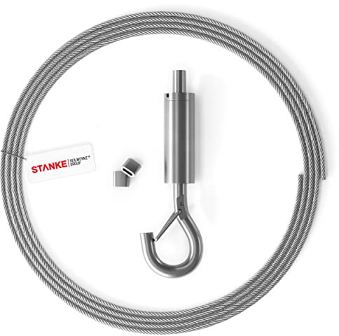 Seilwerk STANKE 1x Kit d’accrochage 8C: 2m Câble en acier inox 7x7, 1,5mm + 2x manchon en aluminium EN 13411-3 1,5 mm + 1x Crochet réglable, accessoires pour montage des tableaux, panneaux, miroirs