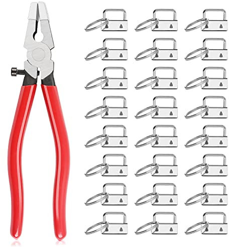 MaxAwe 50 PCS Key Fob Hardware Set, 1 Inch Keychain Hardware with Key Ring and Pliers Tool for Keychain Wristlet Clamp Webbing Fabric DIY Making Hardware Supplies