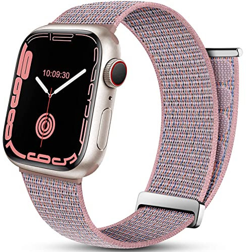 Mastten Sport Armband Kompatibel mit Apple Watch Armband 40mm 41mm 42mm 38mm, Nylon Klettverschluss Herren Damen Verstellbare Armband für iWatch SE Series 10 9 8 7 6 5 4 3 2 1, Rosa