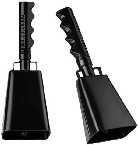 Kuhglocken aus Stahl, 20,3 cm, mit Griff, jubelnde Handglocke für Sportveranstaltungen, Fußballspiele, Party, Bauernhof, Handspiel, Musikinstrumente (20,3 cm, schwarz), 2 Stück