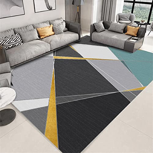 Teppich Schlafzimmer Teppich Schwarzer und Blauer geometrischer Wohnzimmerteppich für Erwachsene, weiches Antifouling rutschfeste Schalldämmung Landhaus deko Teppich schreibtischstuhl 60X90CM