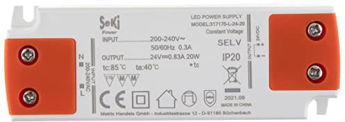 SeKi LED-Netzteil L-20-24 - 24V - 0,83A - 20W; LED Treiber - Transformator - Netzteil - Driver - Trafo, weiss, 20 Watt (0,83A)