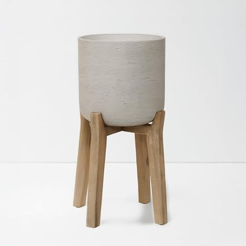 Finestgreen Charlie Feet High | Handgefertigtes Pflanzgefäß auf Holzfüßen (L Ø:32 H:51,5 cm, Grau) | Pottery Pots