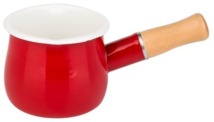 FYUEROPA Enamel Milk Pot, Butter Warmer Non-stick Mini Saucepan, 4 Inch 17 Oz Small Cookware with Wooden Handle(Red)