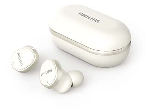 PHILIPS Audio TAT4556WT/00 Wireless Headphones With Hybrid Active Noise Cancelling, In-ear Headphones With IPX4 Splash And Sweat Resistance And Up To 29 Hours Play Time With Portable Case, White