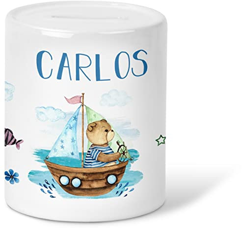 GRAVURZEILE Spardose für Kinder - Seebär Design - mit Namen personalisiert - Geschenk für Jungen & Mädchen zum Geburtstag Kommunion Geburt Einschulung Weihnachten - Geschenk für Kinder zum sparen