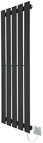 King Black Electric Vertical Radiator 1250mm (h) x 360mm (w) - 600w Thermostatic Element (Pre-Filled)