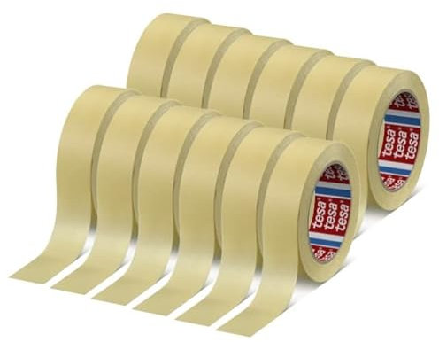 Tesa 4323 Papierband für Masken, Lackierung, Gummipapier Professionell - Hochwertiger Kleber (25 mm - 12 Rollen)