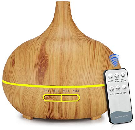 400ML Luftbefeuchter für Schlafzimmer Elektrischer Aromatherapie-Befeuchter im Holzmaserung mit 7-farbigem LED-Licht Leise Aroma Diffuser Wasserlose Auto-Off Duftöldiffusoren (Gelb)
