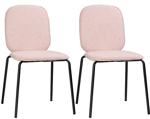 HOMCOM Lot de 2 chaises de Salle à Manger Design Moderne en Tissu Aspect Lin et piètement métal (Rose)