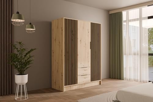 ALTDECOR Kleiderschrank mit selbstschließenden Lamellentüren, Lamellen, Flügeltüren - Nelia - 150 cm Artisan