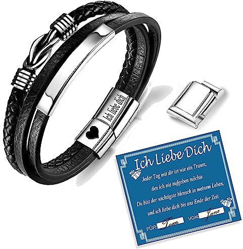 Weihnachtsgeschenke Geschenke für Männer Ehemann Freund - Weihnachten lederarmband mit Gravur Ich liebe dich Hochzeitstag Jahrestag Geburtstagsgeschenk Liebesgeschenke für Männer