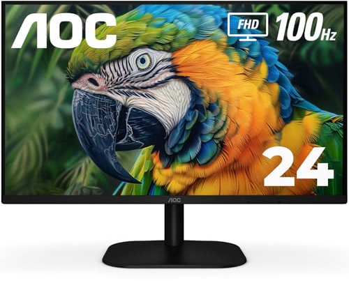 AOC Monitor IPS sin Marco 24B2H2 de 24 Pulgadas, FHD 1920 x 1080, 100Hz, 106% sRGB, para el hogar y la Oficina, Entrada HDMI y VGA, Modo Azul bajo, Compatible con VESA, Negro