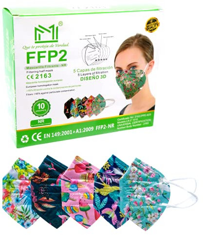 Mascarilla FFP2 NR Atemschutzmaske Muster Bunt 10er Set Sommer Casual 3-D Komfort Kollektion 5 Designs Deutscher Händler (Sommer)
