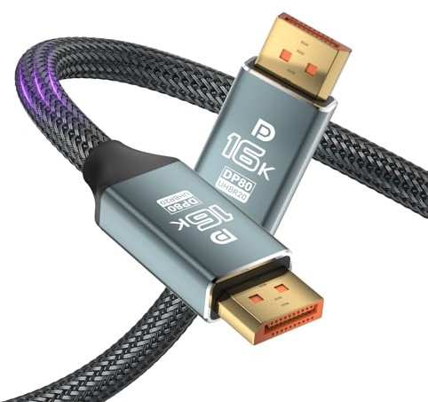 VisionSync 16K Cable DisplayPort 2.1,DP to DP Cable 2M (16K@60Hz/8K@120Hz/4K@240Hz), 80Gbit/s Cables Display,Compatible con FreeSync G-Sync HDR HDCP Gaming-Monitor, TV, PC