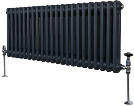 Radiador Tradicional Horizontal de 2 columnas 300mm x 1012mm | Gris Antracita Mate | Acero | Montado en pared | Kit de fijación y soportes + Cepillo de limpieza GRATIS | Calefacción estufa calefactor