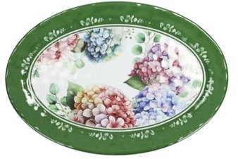 Brandani 51196 Bandeja ovalada flor melamina, 35 x 25 cm, decoraciones florales, delicadas hortensias y folíolos, lavavajillas, BPA free
