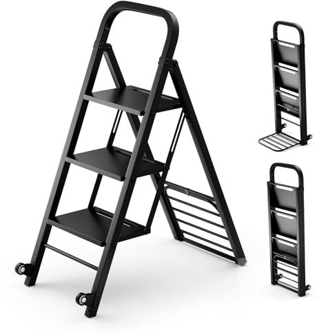 COSTWAY 2 in 1 Sackkarre & Trittleiter klappbar, 2 Räder Handwagen, Transportkarre Metall umwandelbar, Ladefläche 30 x 37cm, Karre bis 250kg / Leiter bis 200kg belastbar, schwarz