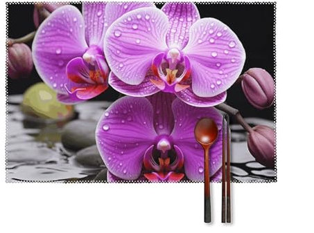Lila Orchidee Platzsets 6er Set Tischsets Hitzebeständige Platzsets Abwaschbar Platzset Abwischbar Platzset für Küchentisch Outdoor Indoor Dekoration