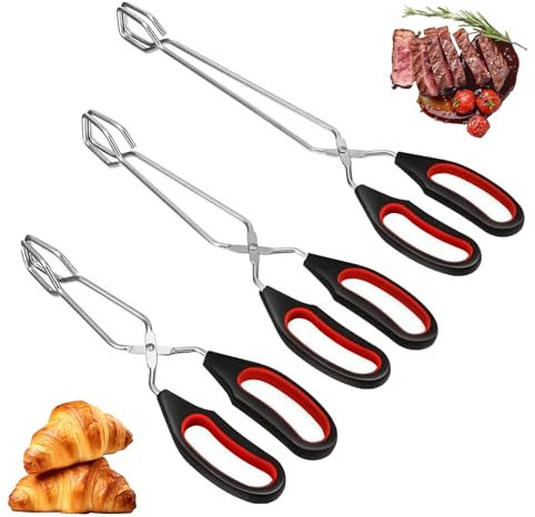 Grillzange 3er Set, Edelstahl Küchenzange Schere, BBQ Grillzange mit Griff, Scherenzangen Set für Grillen und Kochen, Wurstzangen für Barbecue und Küche