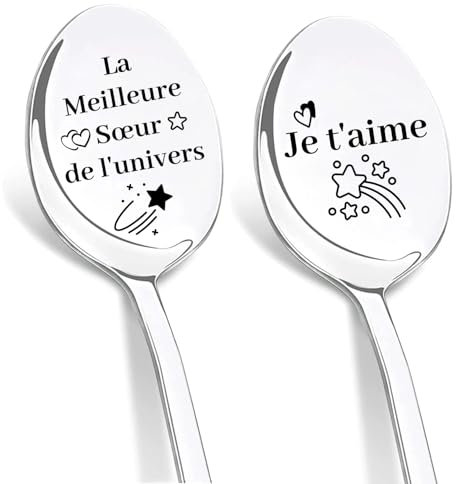 DIKARIYA Cadeau Soeurs Original, Idee Cadeaux pour Soeurs, Cuillère à Café Acier Inoxydable, Cuillères Gravées au Laser Meilleure Soeurs du Monde, Utile Cadeau de Anniversaire pour Soeurs Personnalisé