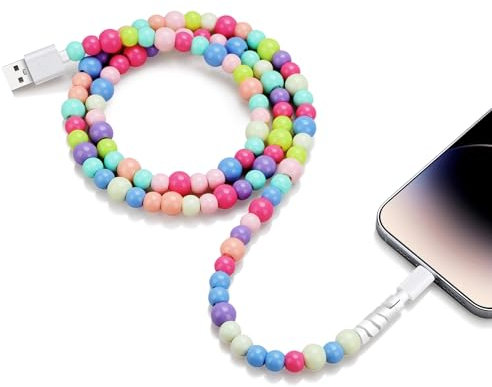 Aolcev for iPhone Charger Cable 3.3FT/1M [MFi Certified] 66W USB to Lighting Cute Beaded Phone Charging Cord Pearl Fast Charger Cable for iPhone 14 13 12 11 Pro Max XS XR X 8 7 6 Plus SE/iPad-Colorful