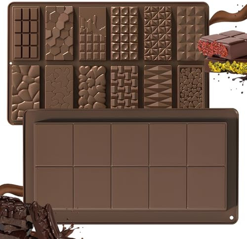 badaren 2 Pieces Chocolate Mould Silicone, 12 in 1 Dubai Chocolate Mould, Silicone Mould Chocolate for Praline Sweets (Brown)