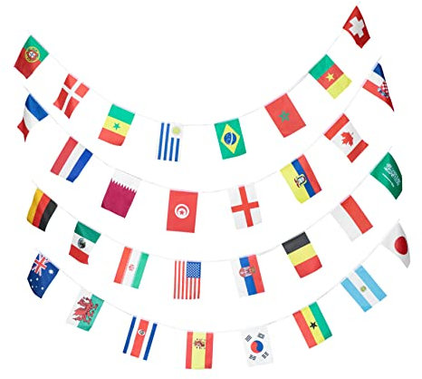 CANIGHT 32 änder Polyester Wimpelgirlande Internationale Fahnen Für Sportdeko WM Feiern Bar Und Garten Dekoration 2022 Weltmeisterschaft Ideal Für Jugendliche Und Events