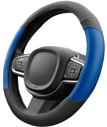 Upgrade4cars Lenkradbezug Blau Schwarz in Leder-Optik | Lenkradhülle Universal 37-38 cm für Sommer & Winter | Autozubehör Innenraum Geschenk-Ideen | Geschenke für Frauen und Männer